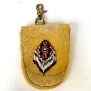 Vintage Native American Handmade Beaded Leather Medicine Bag Pouch Brass Clasp